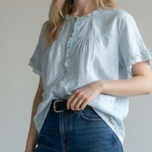 Vintage Light Blue Floral Frilly Night Shirt